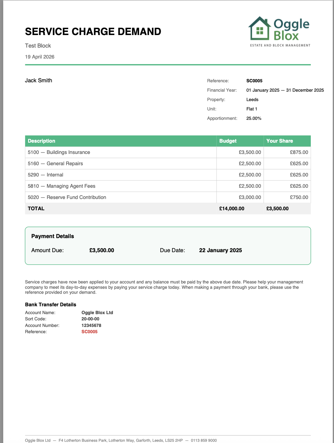 Service Charge Demand PDF